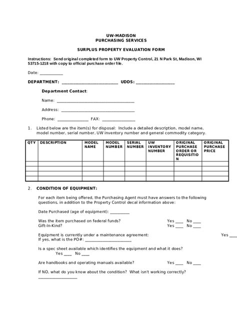 Surplus Property Evaluation Bussvc Wisc Doc Template Pdffiller