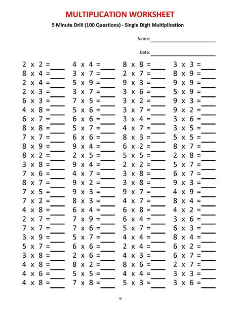 Multiplication 5 Minute Drill Worksheets With Answers PdfEtsy Math