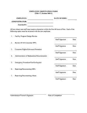 Orientation Form Fill And Sign Printable Template Online