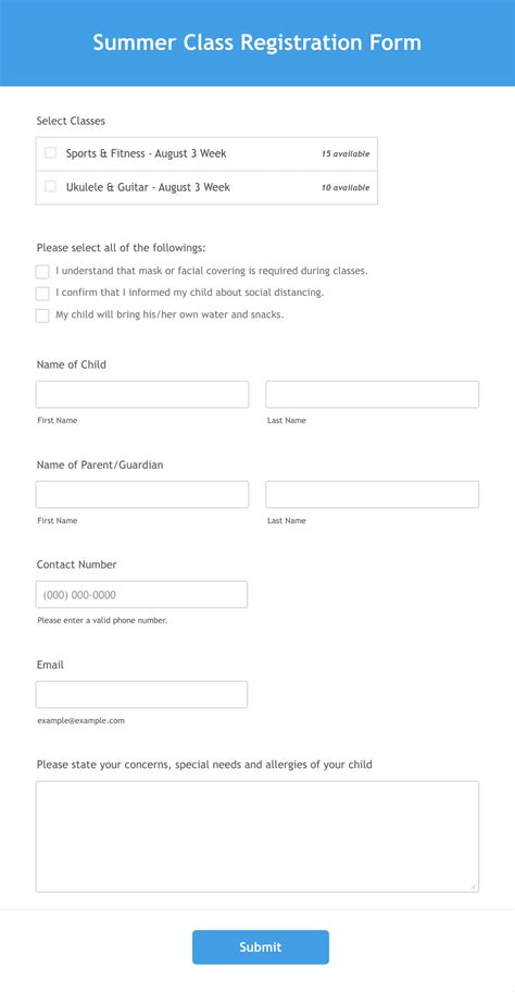 Summer Class Registration Form Template Jotform