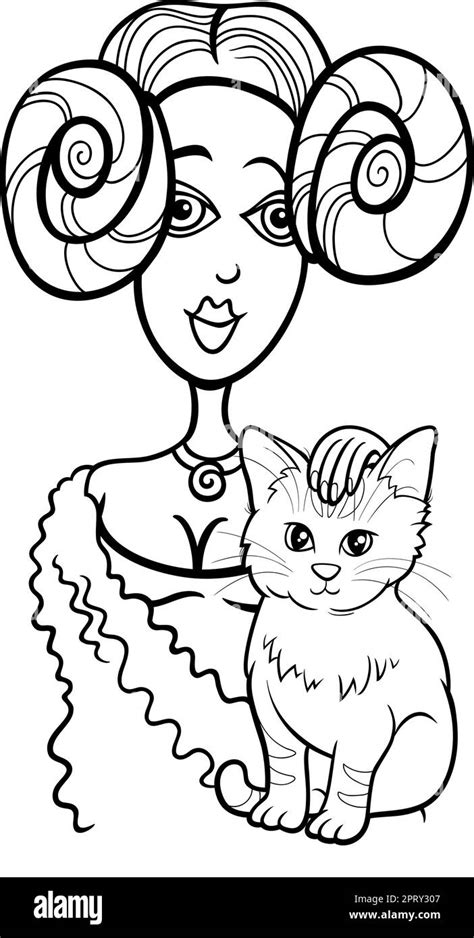 Cartoon Woman Stroking A Cat On Her Lap Coloring Page Stock Vector Image And Art Alamy