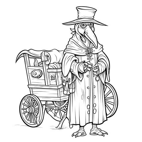 Premium Ai Image Cartoon Plague Doctor With A Wooden Cart Coloring Page