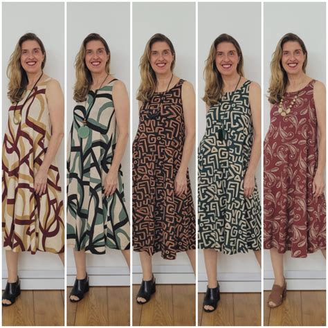 Vestido Paula Midi Sem Manga Linha A Bolsos Em Viscolycra