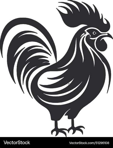 Black silhouette tattoo of hen rooster on white Vector Image