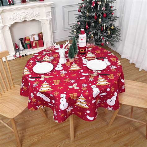 Haperlare 60 Round Christmas Tablecloth Waterproof Fabric Table Cover