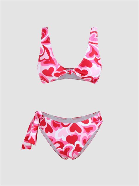 Heart Wave Knotted Bikini Swimsuit Cider