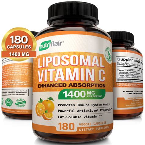 NutriFlair Liposomal Vitamin C 1400mg 180 Capsules High Absorption