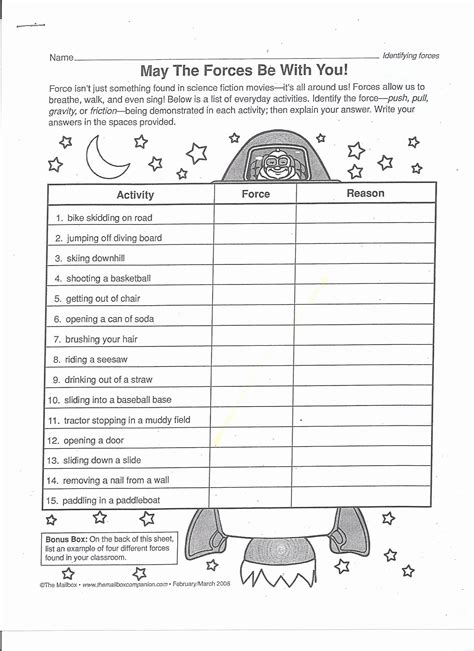 Forces and motion worksheet elegant balanced and unbalanced forces