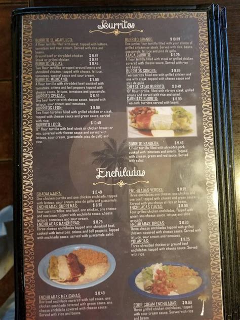 Menu at El Acapulco restaurant, Pocahontas, US-67