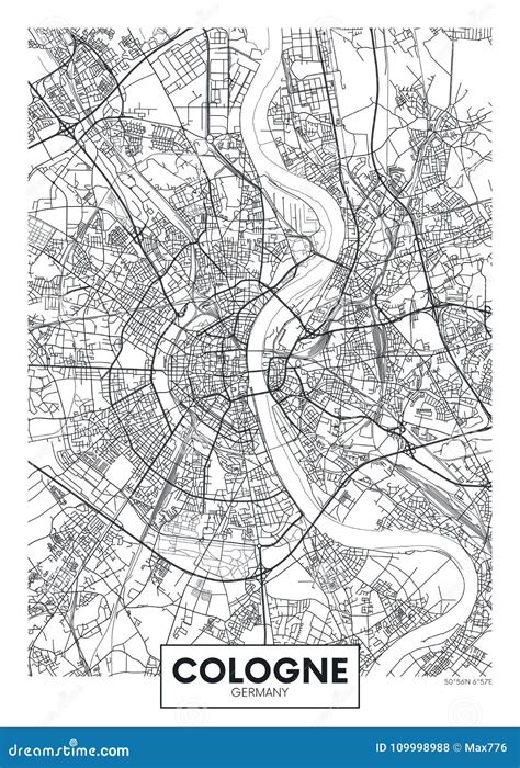 Cologne Map Detailed Map Of Cologne City Poster With Streets Water