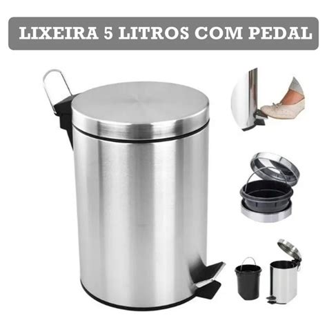 Lixeira Banheiro Pedal 5 Litros 100 Inox C Cesto Removivel Para