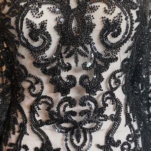 Black Luxury Lace Heavy Beaded Haute Couture Handbeaded Lace Appliqu