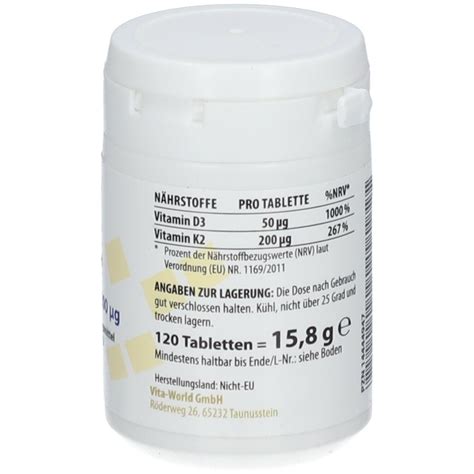 VitaWorld Vitamin D3 2 000 I E K2 MK7 200 µg 120 St Shop Apotheke