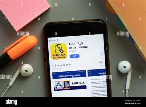 New York, United States - 7 November 2020: ALDI TALK Registrierung app store logo on phone ...