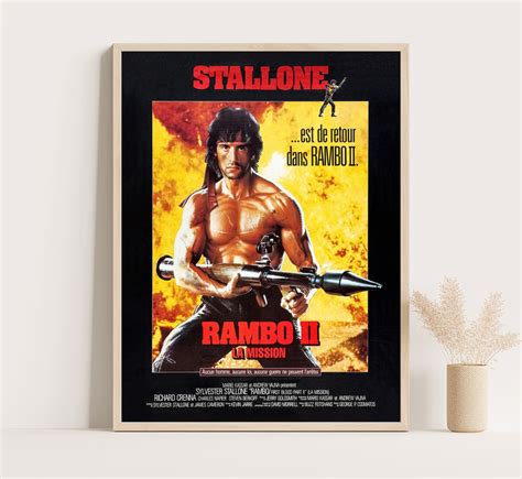 Rambo 2 Movie Poster Sylvester Stallone Movie Poster Vintage Wall Art up to 18x24 Inches Print ...