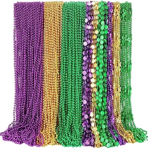 Quelay 360 Pcs Mardi Gras Beads Necklace Colorful Metallic