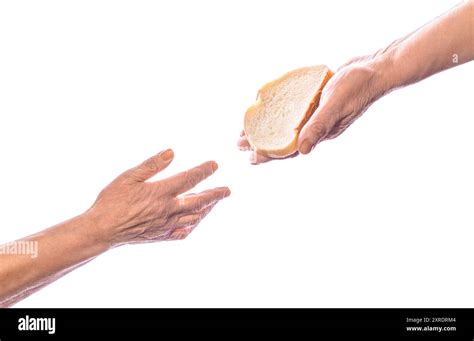 Helping The Homeless On White Background Close Up Old Woman S Hand