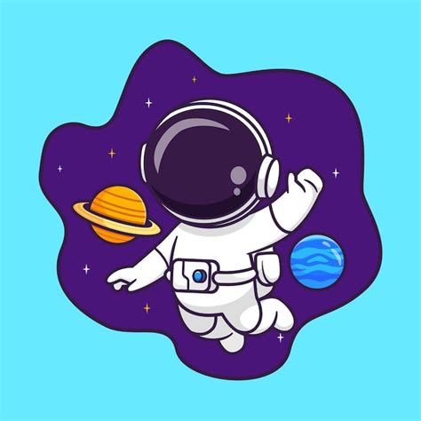 Lindo Astronauta Flotando En El Espacio Con Planeta Cartoon Vector Icono Ilustración Ciencia