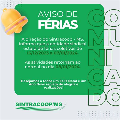 COMUNICADO DE FÉRIAS COLETIVAS Sintracoop MS