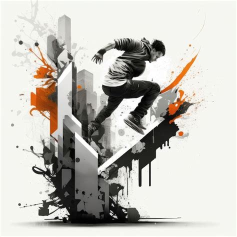 Premium Photo Extreme Sports Graffiti Style Parkour Black And White