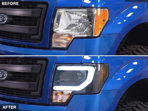 F 150 Light Bar Drl Projector Headlights Black Housing Clear Lens 09 14 F 150 W Factory