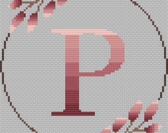 Monogram Floral Ombre Alphabet Letter K Cross Stitch Pattern Purple Etsy