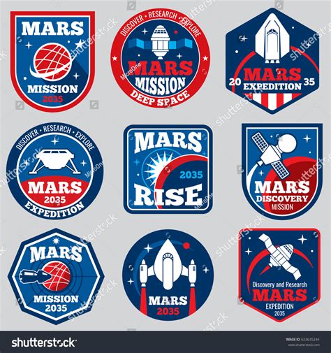 Mars Mission Vector Space Emblems Astronaut Stock Vector Royalty Free