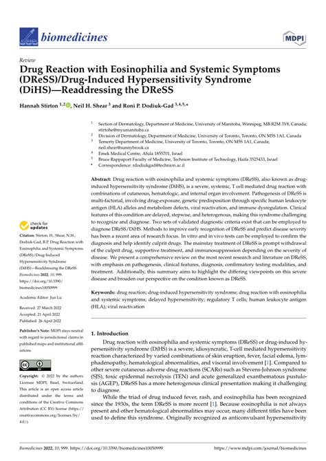 Pdf Drug Reaction With Eosinophilia And Systemic Symptoms Dress