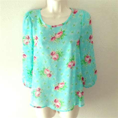 78 Off Boutique Tops Nwt Sheer Teal Floral Blouse Size S From