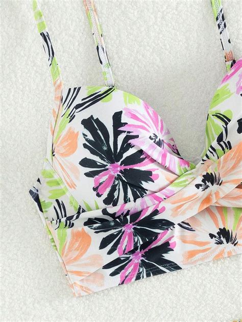 Shein Swim Summer Beach Women Vacation Style Printed Bikini Floral