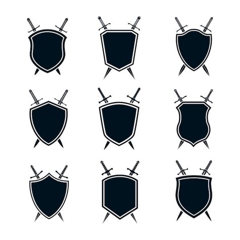 Premium Vector Shield And Sword Icons Set