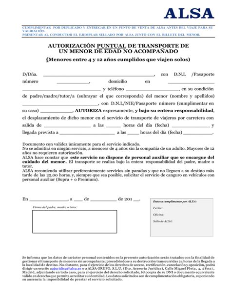 Descargar Autorizaci N Puntual De Transporte De Un Menor En