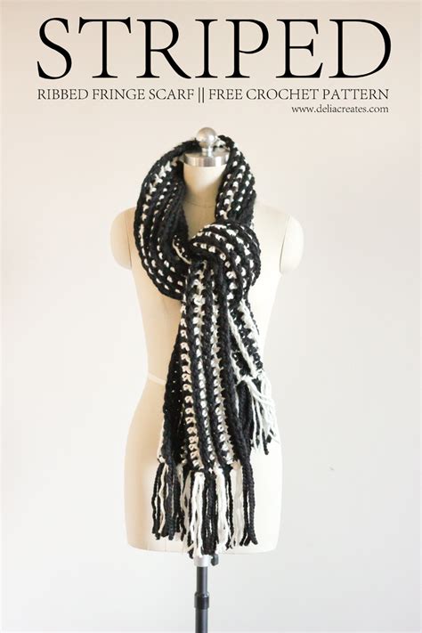 Striped Ribbed Fringe Scarf Free Crochet Pattern