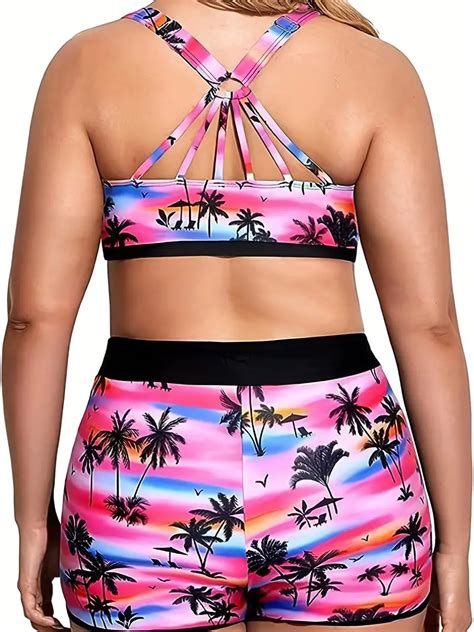 Womens Vacay Tankini Set Plus Size Tie Dye Tropical Print Temu