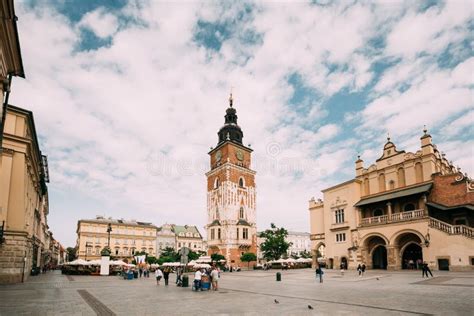 Krakow Poland Town Hall Tower In Main Square In Summer Day Famous