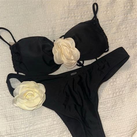 SHEIN Swim Elegant Black Bikini With Floral Accents Poshmark