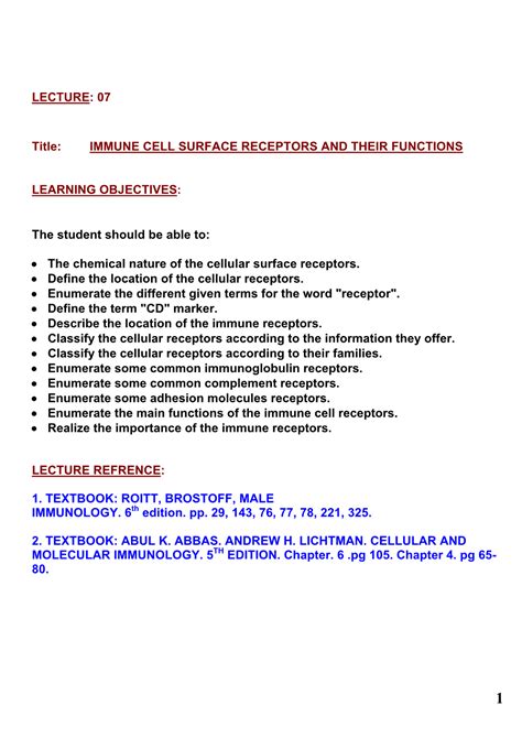 LECTURE 07 Immune Cells Surface Receptors And Their Functions DocsLib