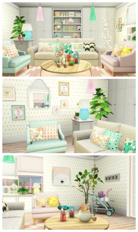 Sims 4 Pastel Living Room Build + CC List