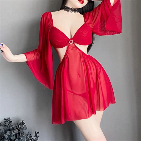 Color Sexy Perspective Mesh Nightdress Hot Seductive Nightgown Backless Pajamas Passion