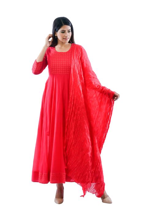 Amiras Indian Ethnic Wear Women Embroidered Pure Cotton Anarkali Kurta