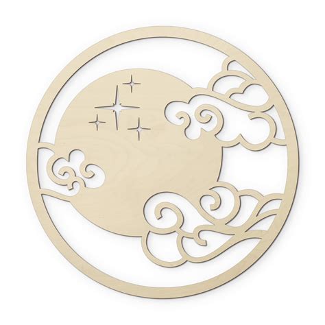 D Coration En Bois Placage Peuplier Ronde Lune Et Nuages Wall Art Fr