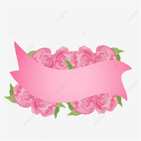 Ruban De Bannière Rose Avec Des Fleurs Florales Roses Png Bannière