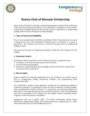 Fillable Online Rotary Club Of Monash Scholarship Blongybbcombau Fax