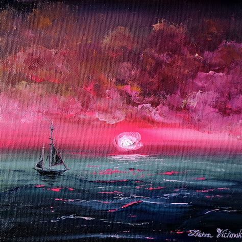 Pink Sunset Painting - Etsy