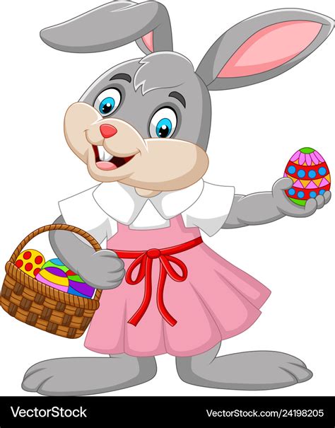 Cartoon Easter Bunny Girl With A Basket Of Egg Vector Image Animal