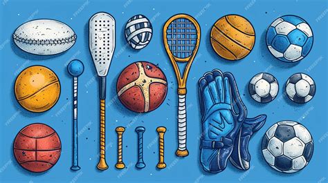 An outline drawing of a variety of sports equipment | Premium AI ...