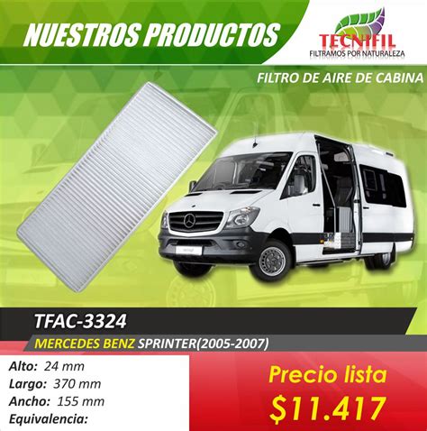 FILTRO DE AIRE PARA CABINA MERCEDES BENZ SPRINTER TFAC 3324