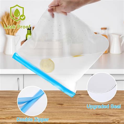 20 Pack Reusable Bags Silicone Dishwasher Safe Extra Thick Leakproof Reusable Freezer Bags Bpa