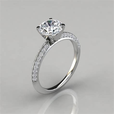 Knife Edge Pave Round Cut Moissanite Engagement Ring