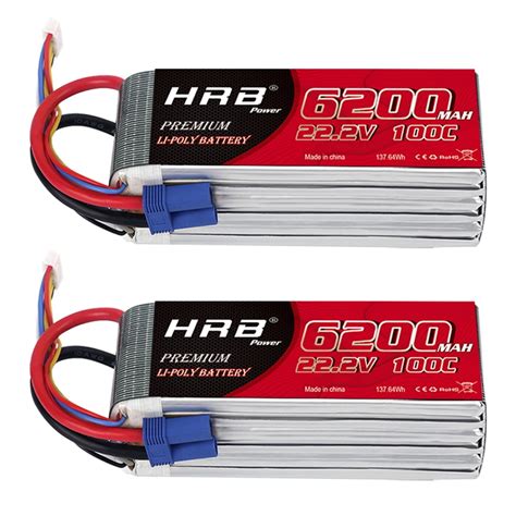 2pcs HRB 6S 6200mAh 22 2V LiPo Battery EC5 For RC Helicopter Airplane